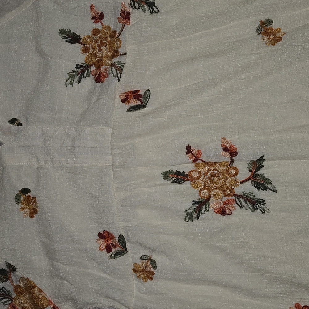 Fig and Flower Women's Embroidered Floral Print Dress Ivory Size Petite L - Picture 6 of 9